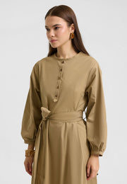 Kuşaklı Elbise Haki-RS262349