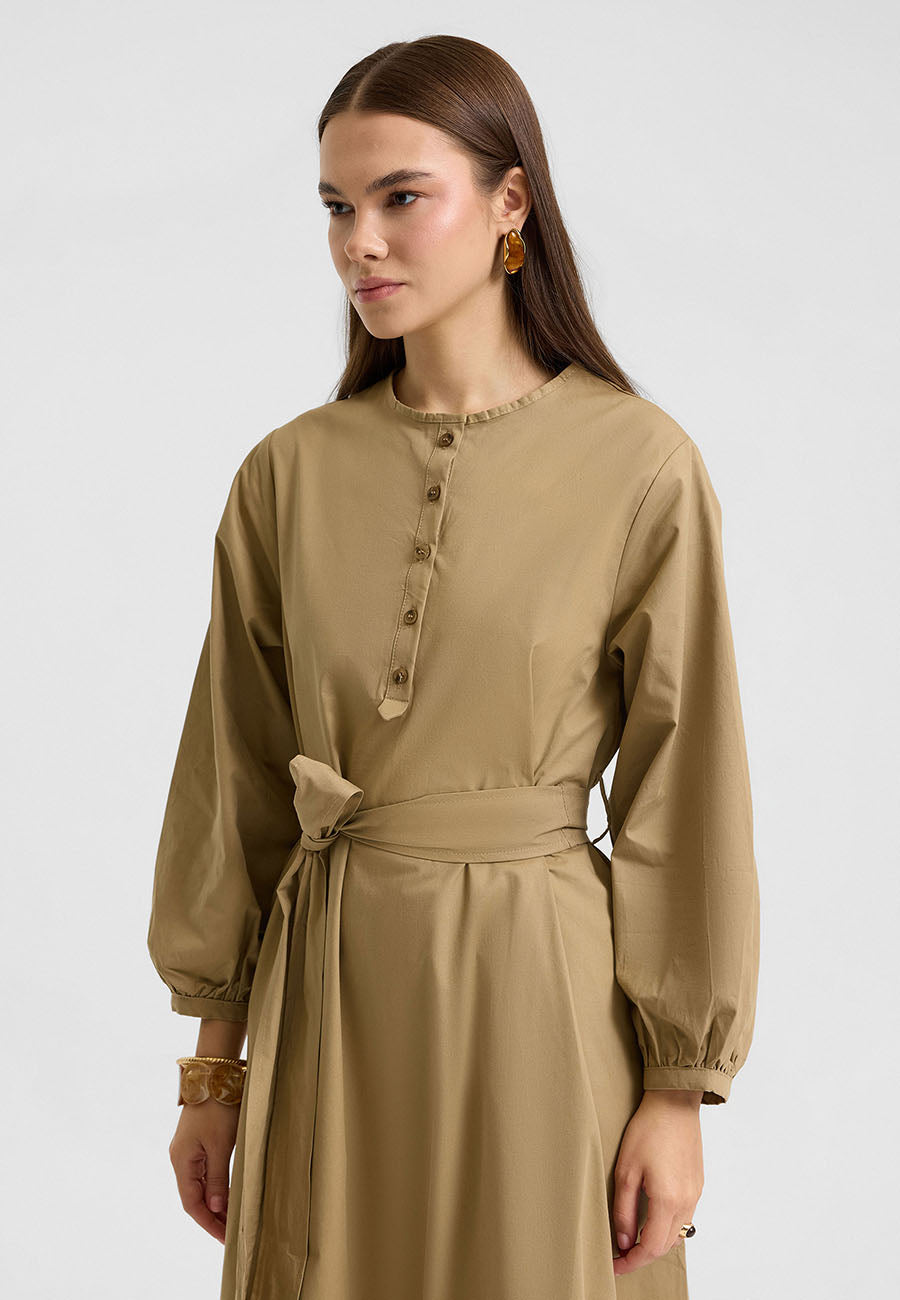 Kuşaklı Elbise Haki-RS262349