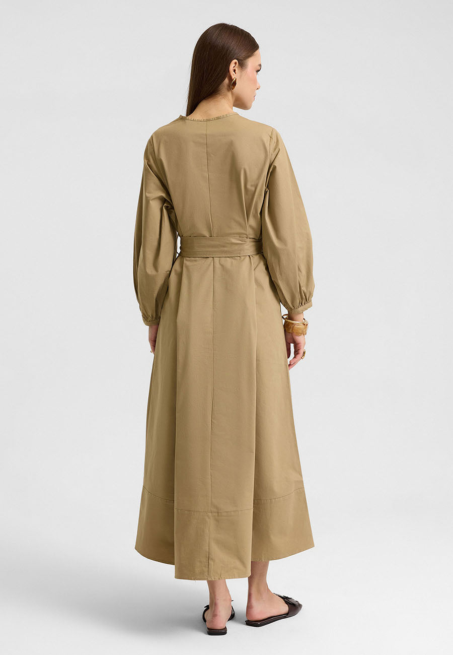 Kuşaklı Elbise Haki-RS262349