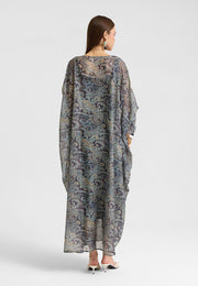 Hina V Yakalı Vintage Desenli Şifon Elbise-RS26E0310