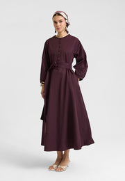 Kuşaklı Elbise Mürdüm-RS262349