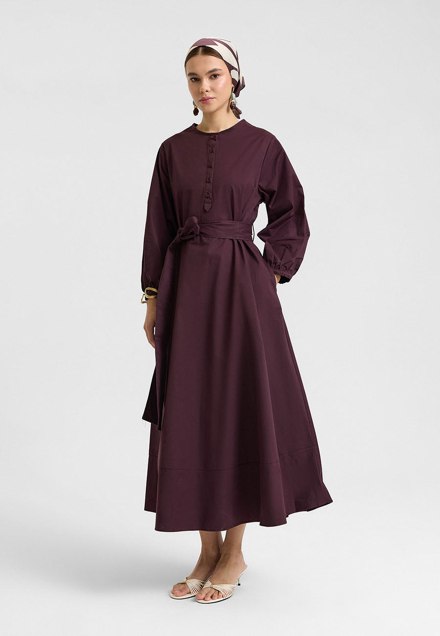 Kuşaklı Elbise Mürdüm-RS262349