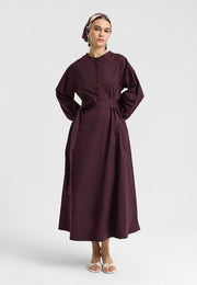 Kuşaklı Elbise Mürdüm-RS262349