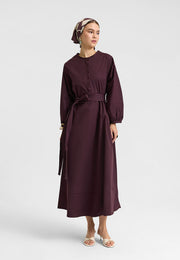 Kuşaklı Elbise Mürdüm-RS262349