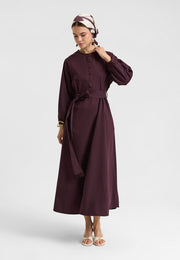Kuşaklı Elbise Mürdüm-RS262349