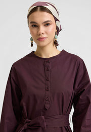 Kuşaklı Elbise Mürdüm-RS262349