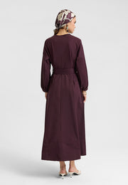 Kuşaklı Elbise Mürdüm-RS262349