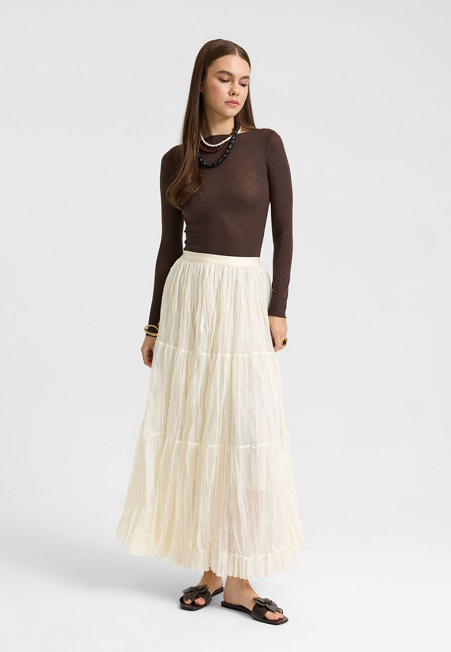 Ekru Tül Kat Kat Etek-RS26C0001