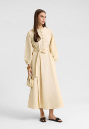 Kuşaklı Elbise Krem-RS262349