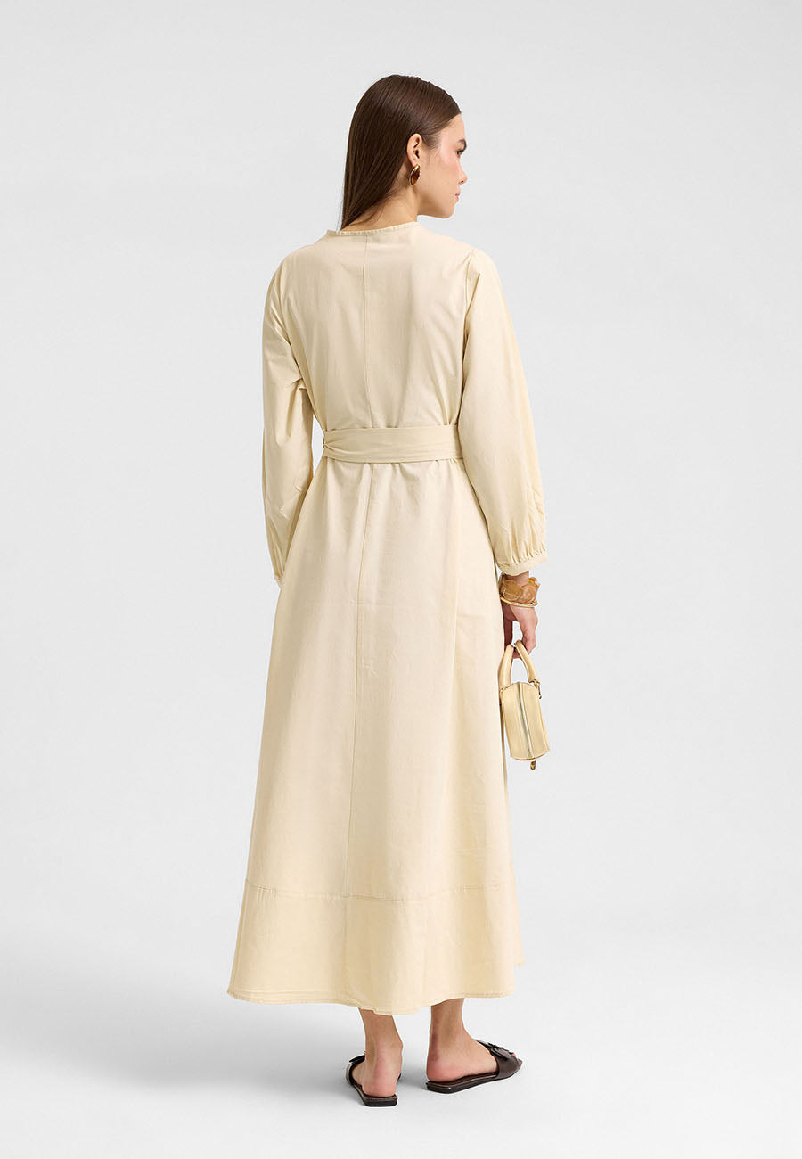 Kuşaklı Elbise Krem-RS262349