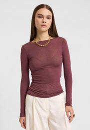 Kayık Yaka Kaşmir Karışımlı Modal Bluz Mürdüm-RS32122