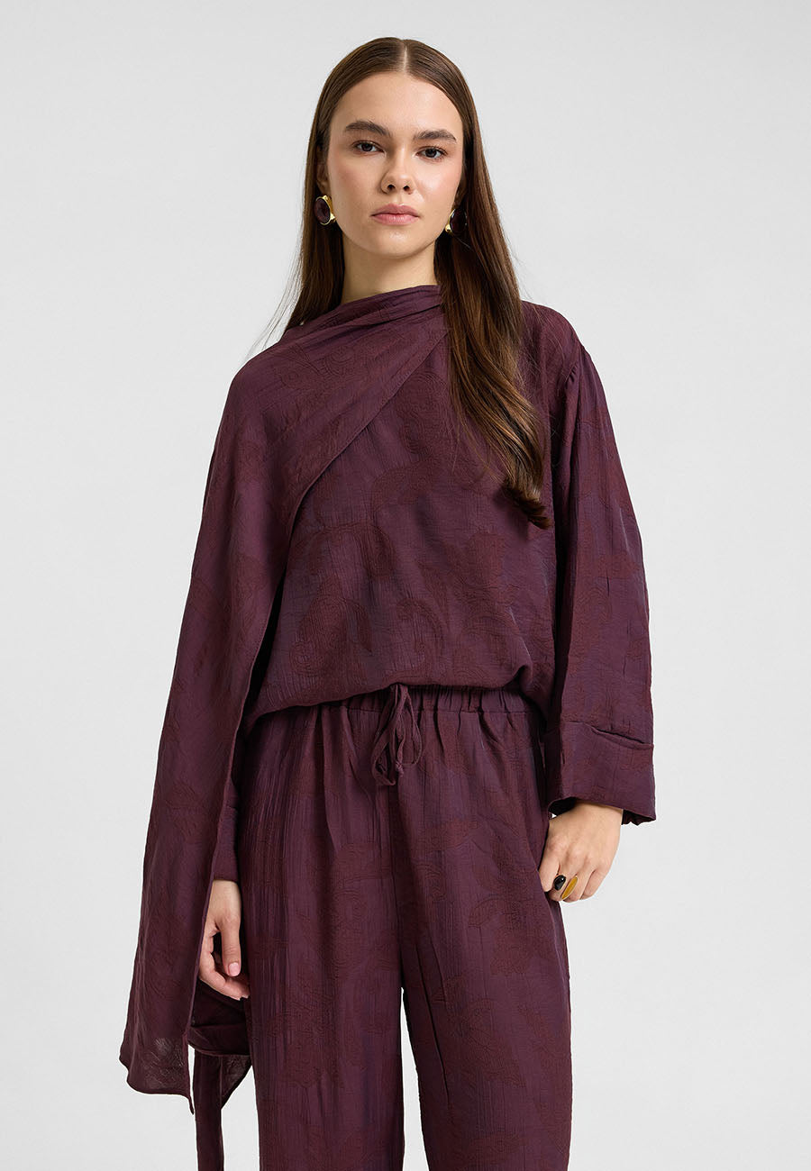 Mori Şal Detay Takım Mürdüm-RS269089