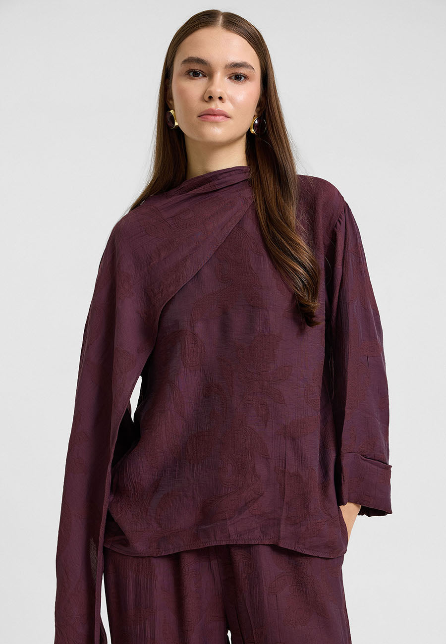 Mori Şal Detay Takım Mürdüm-RS269089