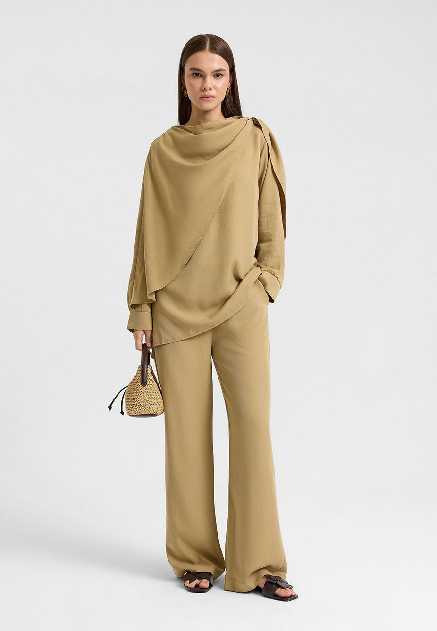 Rin Drape Yaka Bluz Takım Çağla-RS268625