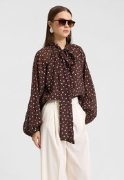 Puantiyeli Fularlı Gömlek Kahve-RS263259