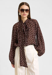 Puantiyeli Fularlı Gömlek Kahve-RS263259