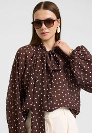 Puantiyeli Fularlı Gömlek Kahve-RS263259
