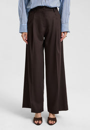 Pileli Geniş Paça Pantolon Kahve-RS72657