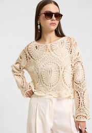 Dantel Crop Bluz Krem-RS26ESQ