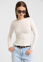 Kayık Yaka Kaşmir Karışımlı Modal Bluz Ekru-RS32122
