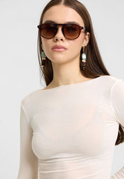 Kayık Yaka Kaşmir Karışımlı Modal Bluz Ekru-RS32122