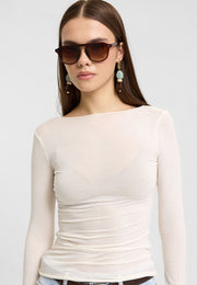 Kayık Yaka Kaşmir Karışımlı Modal Bluz Ekru-RS32122