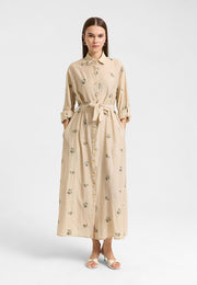 Sümbül Çiçek Gömlek Elbise Bej-RS265390