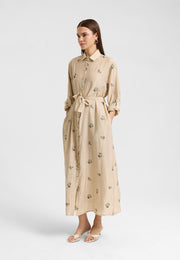 Sümbül Çiçek Gömlek Elbise Bej-RS265390