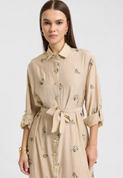 Sümbül Çiçek Gömlek Elbise Bej-RS265390