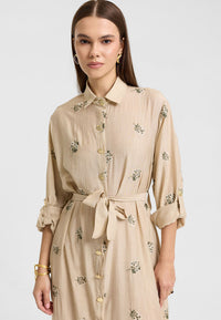 Sümbül Çiçek Gömlek Elbise Bej-RS265390