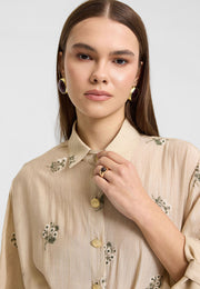 Sümbül Çiçek Gömlek Elbise Bej-RS265390