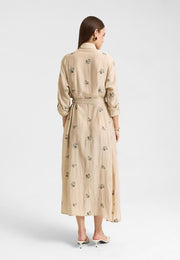 Sümbül Çiçek Gömlek Elbise Bej-RS265390