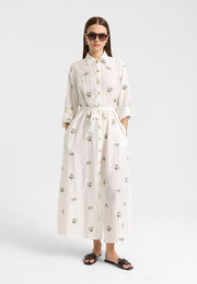 Sümbül Çiçek Gömlek Elbise Ekru-RS265390