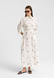 Sümbül Çiçek Gömlek Elbise Ekru-RS265390