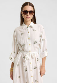 Sümbül Çiçek Gömlek Elbise Ekru-RS265390