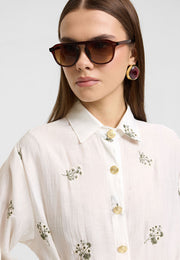 Sümbül Çiçek Gömlek Elbise Ekru-RS265390
