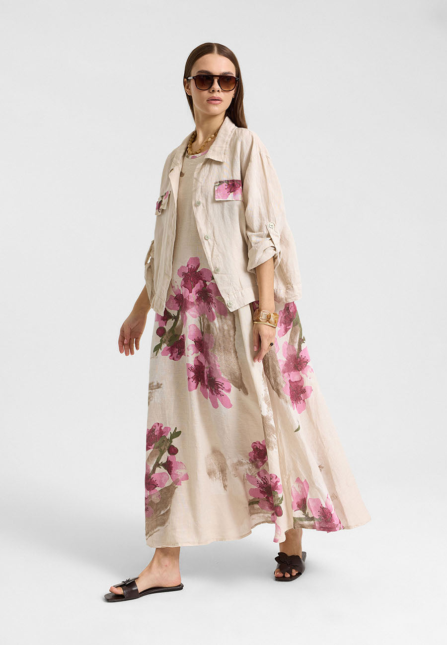 Sakura Keten Ceket Elbise Krem-RS26F6063
