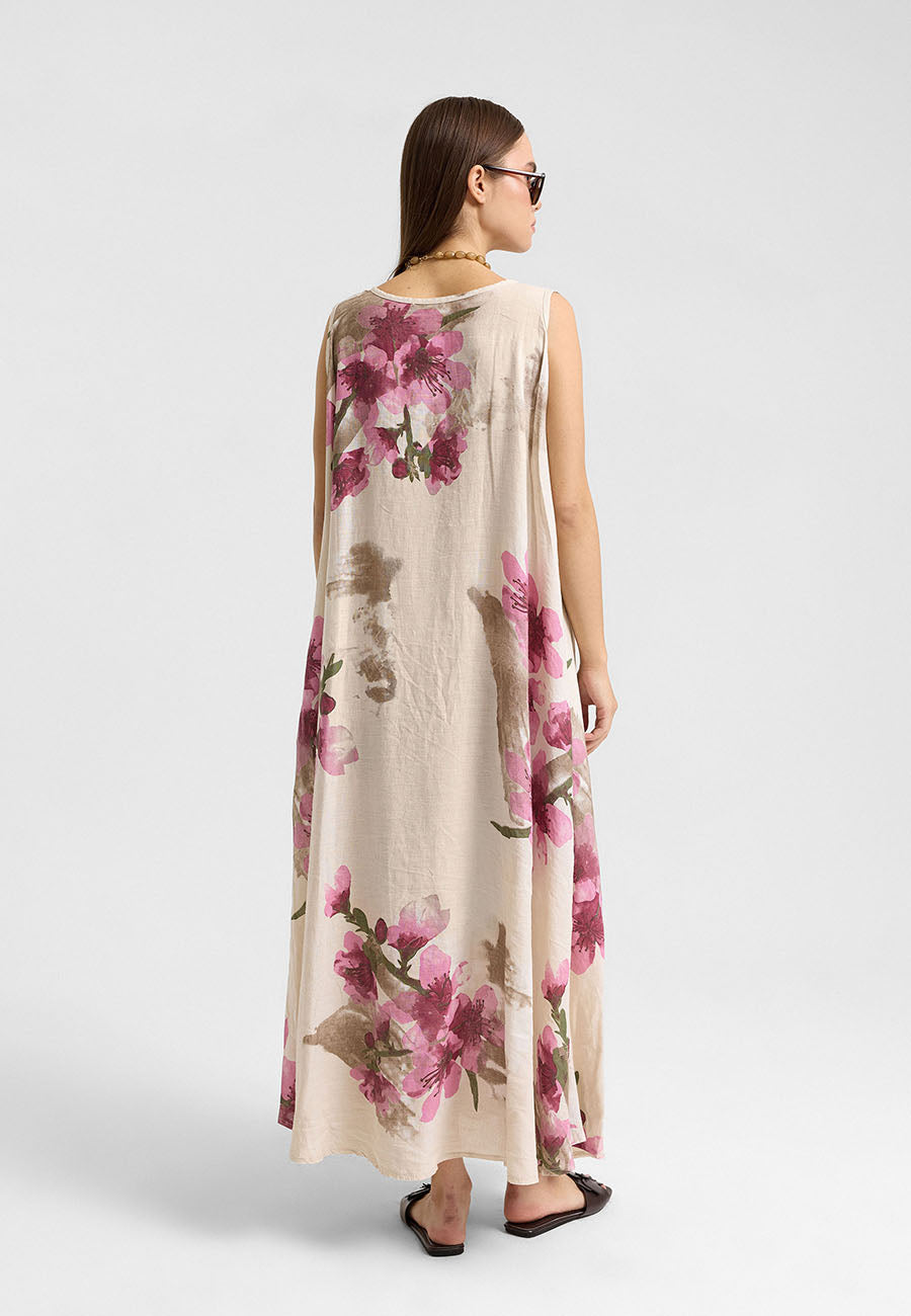 Sakura Keten Ceket Elbise Krem-RS26F6063