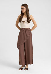 Asimetrik Katlı Keten Pantolon Kahve-RS265871