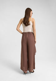 Asimetrik Katlı Keten Pantolon Kahve-RS265871
