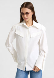 Vatkalı Oversize Beyaz  Gömlek-RS11257