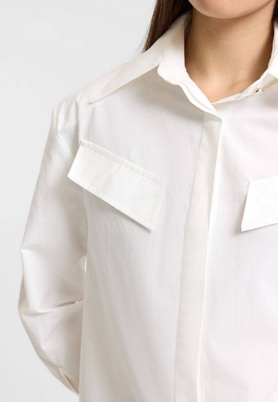 Vatkalı Oversize Beyaz  Gömlek-RS11257