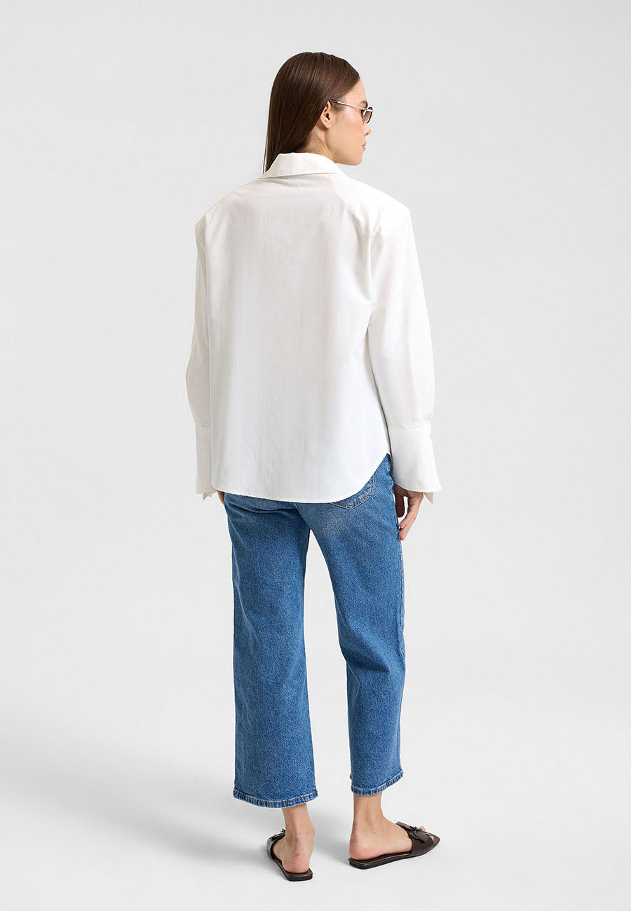 Vatkalı Oversize Beyaz  Gömlek-RS11257