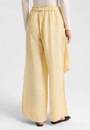 Asimetrik Katlı Keten Pantolon Sarı-RS265871