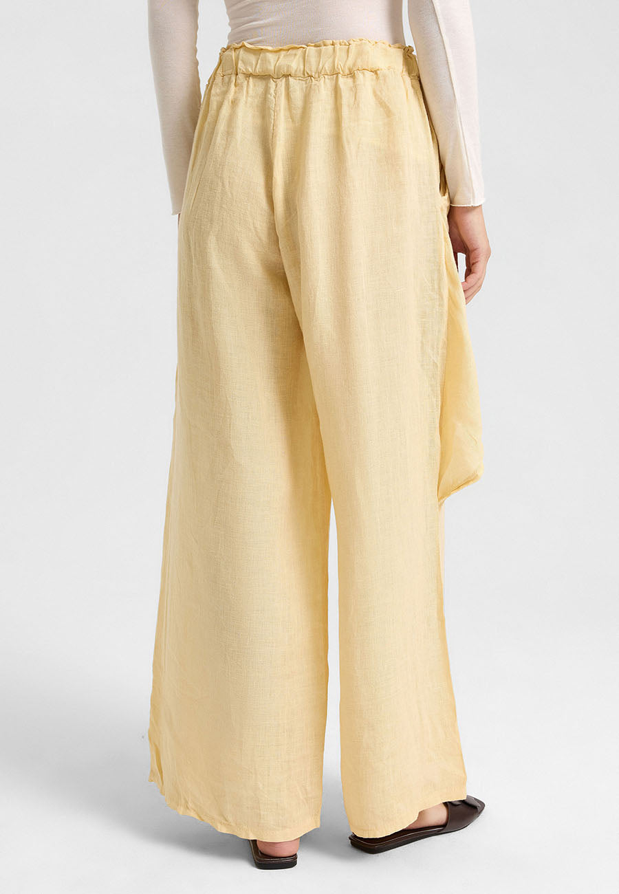 Asimetrik Katlı Keten Pantolon Sarı-RS265871