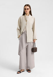 Yaprak Düğmeli Keten Ceket Soft Bej-RS268626