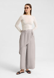 Asimetrik Katlı Keten Pantolon Gri-RS265871
