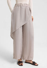 Asimetrik Katlı Keten Pantolon Gri-RS265871