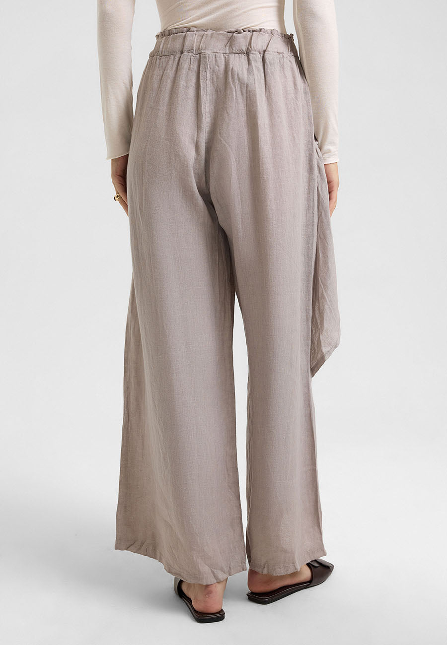 Asimetrik Katlı Keten Pantolon Gri-RS265871