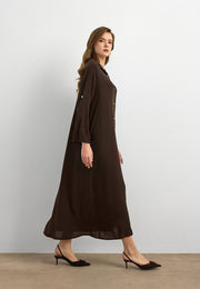 Basic Uzun Düğmeli Gömlek Elbise Kahve